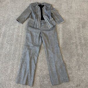 NWT! Black House White Market Grey Linen Blend Pant Blazer Suit Women’s US 10